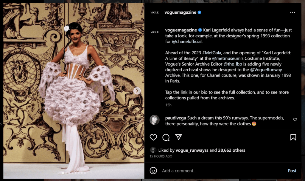 Announcement of the theme on Instagram of Vogue Magazine. The Recreated Fashion Blog 04 - The Met Gala 2023